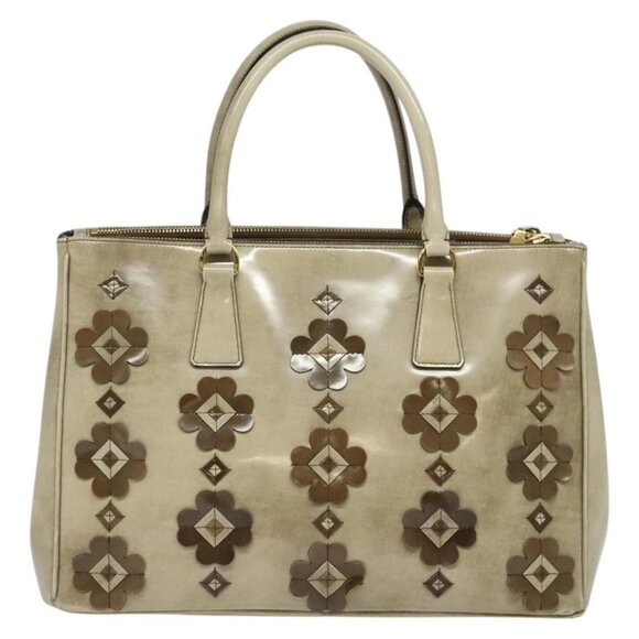 PRADA Hand Bag Enamel 2way Beige Gold Auth - Picture 2 of 16